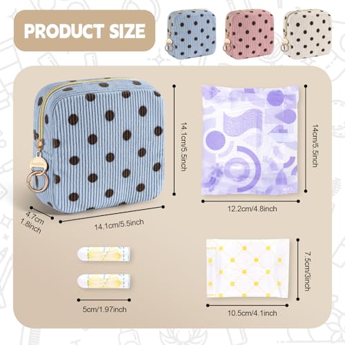 Image of Period Bag for Teen Girls, Corduroy Cute Sanitary Napkin Storage Bag, Menstrual Pad Pouches Tampon Holder for Purse (Beige-Polka Dots)