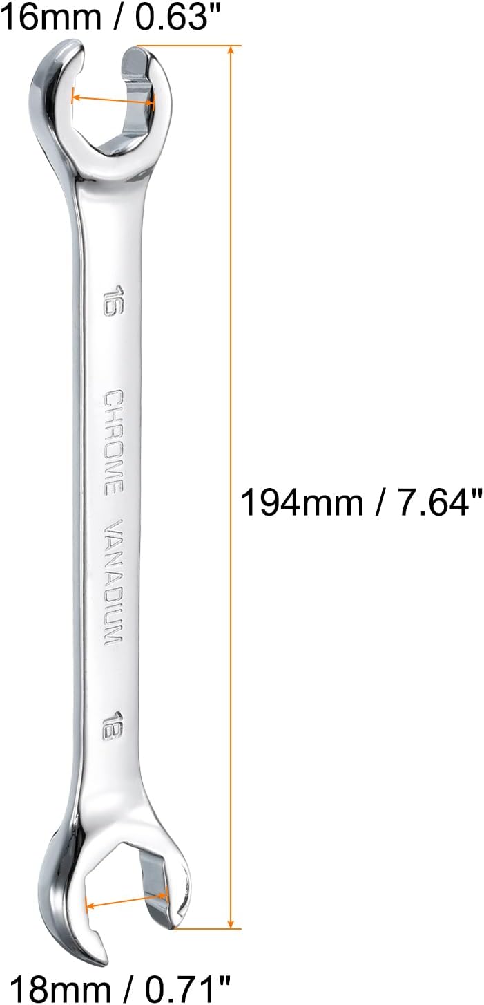 HARFINGTON Flare Nut Metric Wrench 16mm x 18mm CR-V Mirror Polished Chrome Plating Metric Wrench for DIY Hand-making Automotive Repairs and Household Maintenance