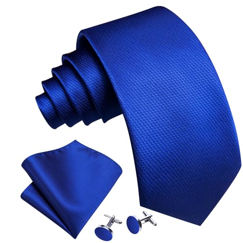 Image of Barry.Wang Plain Men Silk Ties Extra Long Satin Necktie for Wedding Business Handkerchief Cufflinks Set Solid Colors