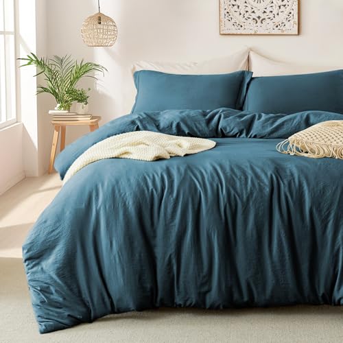 MILDLY Super Soft Duvet Cover - 100% Washed Microfiber Peacock Blue Comforter Cover Set 3 Pieces...