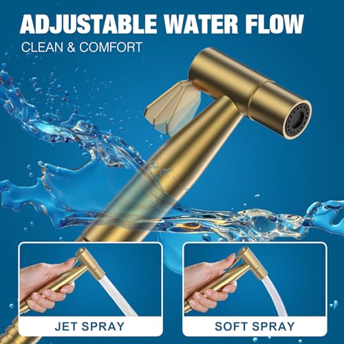 FREDI Bidet Sprayer for Toilet - Handheld Sprayer Kit, Adjustable Pressure, Stainless Steel, Easy to Install (Brushed Gold) - Thumbnail 3
