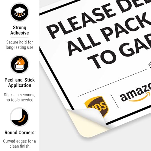 Image of Package Delivery Sign, Delivery Instructions Deliver All Package Garage Porch Sign, 10x7 Inches, 4 Mil Vinyl Decal Stickers Weather Resistant, Made in USA