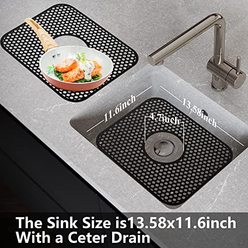 Sink Protectors For Kitchen Sink - Yubird 13.58"X 11.6" Sink Mat, 2 Pcs Silicone Kitchen Sink Mat For Bottom Of Stainless Steel Sink(Black, Ceter Drain) #TOP1