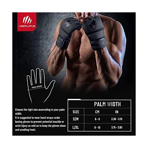 Liberlupus MMA Gloves for Men & Women, Martial Arts Bag Gloves, Kickboxing Gloves with Open Palms, Boxing Gloves for Punching Bag, Sparring, Muay Thai, MMA