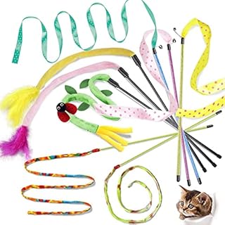GingerUPer Cat Kitten Toys for Indoor Cats,Interactive Cat Teaser Wand with Bells and Feather,Cat Toys for Indoor Cats Kitten Interactive Training 8 Pack