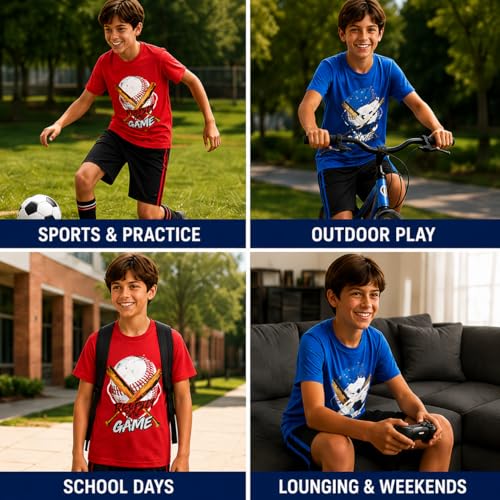 Image of Pro Athlete Boys Shorts Sets - 4 Piece Dry Fit Short Sleeve Crewneck Graphic Tee and Performance Shorts for Boys (Sizes 8-16)