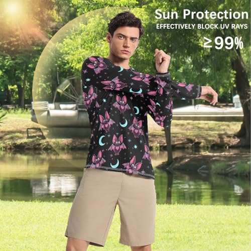 Bolaz Mens UV Protection Shirts Rash Guard Long Sleeve UPF 50+ Bat Moon Quick Dry S4