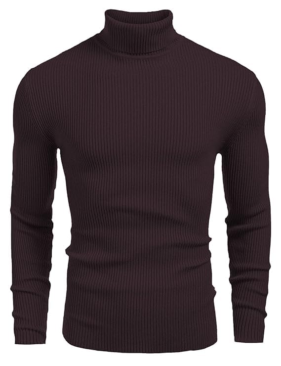 Men's Ribbed High Neck Sweater | Full Sleeve Slim Fit Pullover | Stylish Winter Wear for Men - Wine-picture-15
