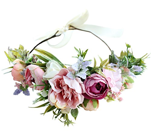 Image of Vivivalue Handmade Adjustable Flower Wreath Headband Halo Floral Crown Garland Headpiece Wedding Festival Party