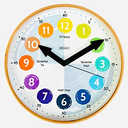 Telling Time Teaching Clock for Kids Learn to Tell The Time 12" Wooden Frame, Analog Silent nonticking Kids Room, Playroom Decor, Classroom Clock. Homeschool Learning Resource. Learning Time Resource