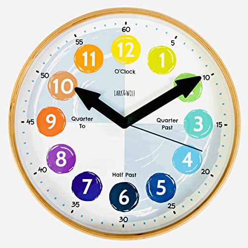 Telling Time Teaching Clock For Kids Learn To Tell The Time 12" Wooden Frame, Analog Silent Nonticking Kids Room, Playroom Decor, Classroom Clock. Homeschool Learning Resource. Learning Time Resource #TOP23