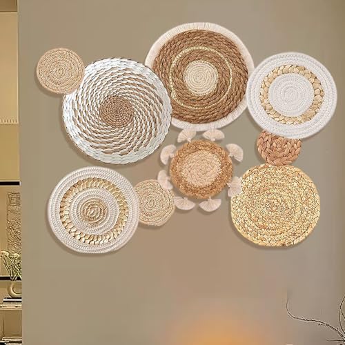 Paniers muraux boho tissés ronds décoration mur - 6