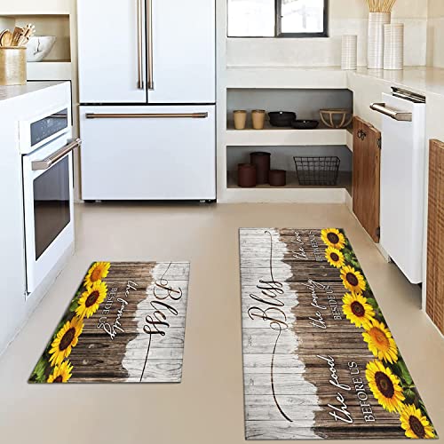 Ideasonna Sunflower Kitchen Rugs Mat Set Of 2 Farmhouse Rustic Kitchen Rugs Kitchen Floor Mats Non Slip Washable Sunflower Kitchen Decor #TOP4