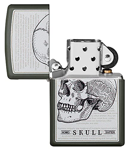 Encendedor de bolsillo Zippo con diseño calavera verde mate miniatura 4