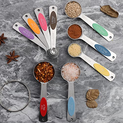 Magnetic Measuring Spoons Set Of 9 Stainless Steel Stackable Measuring Spoons Heavy Duty Nesting Teaspoons Tablespoons For Measuring Dry And Liquid Ingredients #TOP6