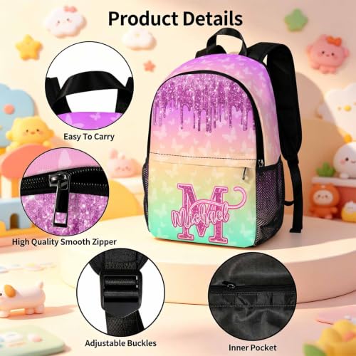 Image of Custom Backpack for Girls Personalized Kids Backpacks Back to School Set | Kid Customized Toddler Girl Backpack with Lunch Bag Book Bag Kindergarten Prek Preschool Gifts Rainbow Butterfly