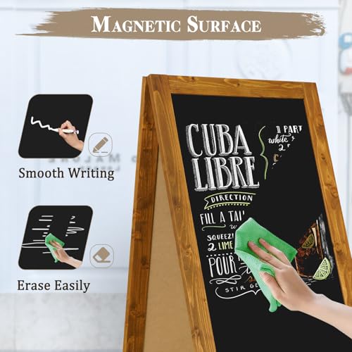 Image of Double-Sided Magnetic 40 inch x 20 inch Yellowish-Brown Chalkboard Sign | Wooden A-Frame Sign, Sandwich Board Signs Outdoor, Chalkboard Easel, Menu Board for Restaurant, Business or Wedding