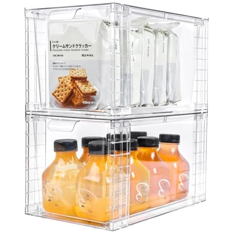 Zero Zoo 2Pack Large Stackable Storage Drawers,Clear Acrylic Organizers with Handle,Easily Assemble for Kitchen Undersink,Bathroom,Cabinet,Makeup,Closet,Medicine,Pantry Organization Bins Cover