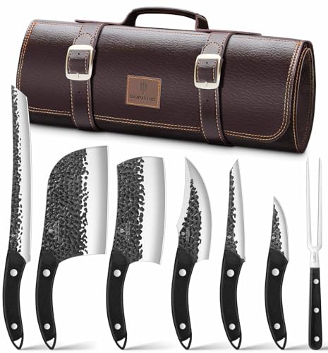 SANMEIHO 8PCS Butcher Knife Set with Leather Bag