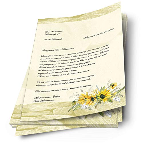 20 fogli di carta da lettera decorati GIRASOLI
