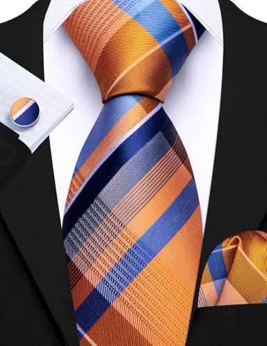 Image of Barry.Wang 6 PCS Men Ties Set Silk Business Fashion Woven Necktie Handkerchief Cufflinks Paisley Stripe Wedding Party