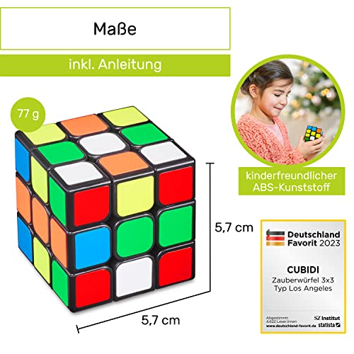 CUBIDI® Original Zauberwürfel 3x3 Klassisch - Typ Los Angeles. Speed Cube 3x3 mit optimierten Dreheigenschaften. Hochwertiger Magic Cube für Anfänger und Fortgeschrittene