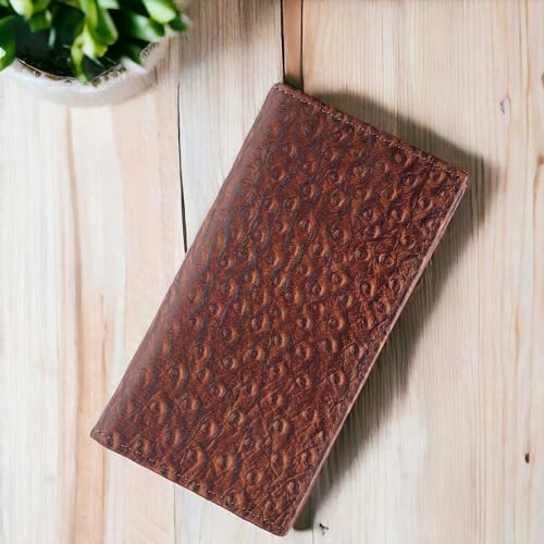 Image of F&L CLASSIC Men's RFID Vintage Look Genuine Leather Long Bifold Wallet Checkbook Wallets,ostrich print brown,240-51