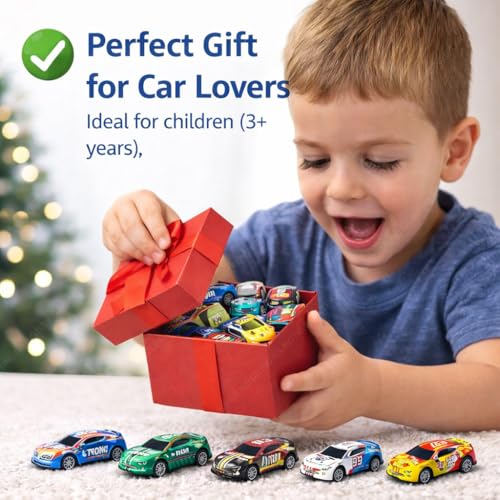 Image of DZLING Die-Cast Metal Toy Pickup Trucks, Pull Back Action Racing Cars, Vehicle Set for Kids Ages 3+ (8Pcs Die Cast Car Set)