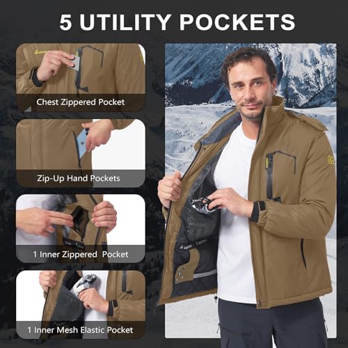 Image of Mens Winter Coats Ski Snowboard Jacket Down Waterproof Coat | Warm Jacket, Insulated Jacket, Cold Weather Jacket, Heavy Jackets, Winter Parka, Windproof Coat, Hiking, Camping, Working