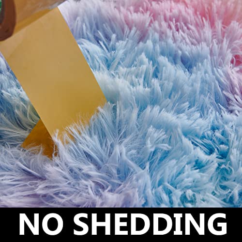 Tabayon Shag Area Rug, 4'X6' Tie-Dyed Rainbow Indoor Ultra Soft Plush Rugs For Living Room, Non-Skid Modern Nursery Faux Fur Rugs For Kids Room Home Decor #TOP4