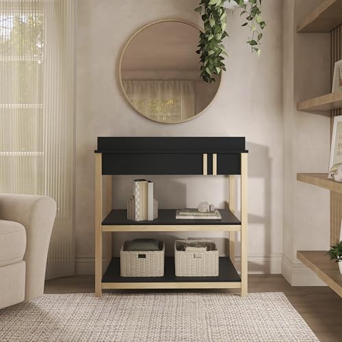 Image of Dream On Me Soho Baby Changing Table in Matte Black Vintage, Crafted with Sustainable New Zealand Pinewood, BSA & Greenguard Gold Certified, Portable Changing Table