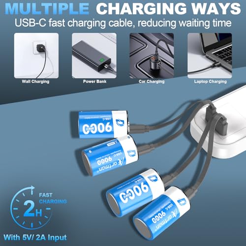 Image of Artman Rechargeable Lithium D Batteries 8 Pack, 9000mWh Rechargeable Lithium-ion D Cell Battery with 4 2-in-1 USB-C Charging Cable, 1.5V Batteries D Size for Floodlight Toys, Water Heater, Gas Stove