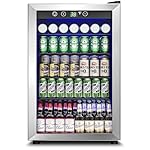 4.5 Cu.Ft Beverage Refrigerator Cooler - 145 Can Mini Fridge Glass Door for Soda Beer Wine, Small Refrigerator for Bedroom Office Home Bar, 4 Adjustable Shelves, Silver