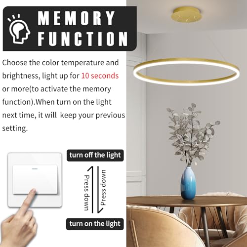 Mikeru 40cm Round Dining Table Pendant Lights, Dimmable Kitchen Island Lights 10% to 100% LED Dining Light Ceiling 3000K/4500K/6500K Height Adjustable Gold Pendant Light for Bedroom, Living Room - Cosy Home Interiors Mikeru 40cm Round Dining Table Pendant Lights, Dimmable Kitchen Island Lights 10% to 100% LED Dining Light Ceiling 3000K/4500K/6500K Height Adjustable Gold Pendant Light for Bedroom, Living Room - Image 3