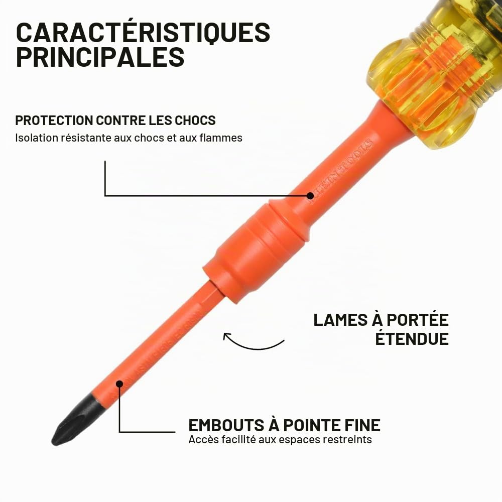 Klein Tools 32306INS Tournevis multi-embouts isolé 6 en 1, tournevis multi-embouts avec collier autobloquant, 1000 V, rangement d'embouts dans la poignée
