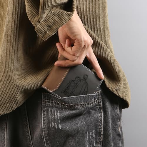 Nobelook Personalized Men's Wallet – Custom Initial & Photo Engraved Bifold Leather Wallet, Slim Wallet for Men, Gift for Husband Dad Boyfriend Grandpa Son Fathers Day Birthday4