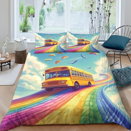 Parure de Lit Bus Arc-en-Ciel Douceur Absolue et Impression 3D Durable