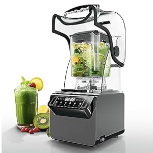 WantJoin 72 oz Commercial Blender with Shield & Jar, Quietest Professional-Grade Blender with Touch Slider 4 Auto Modes, Strong Power and Self-Cleaning,Grey