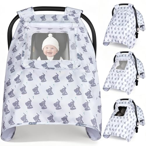 Image of Bnditeu Car Seat Cover Baby, Carseat Covers Baby with 2 Layers Breathable Windows, Windproof Infant Car Seat Cover, Kick-Proof Baby Carrier Cover for Baby Boy Newborn Essentials