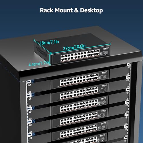 Image of 24 Port 2.5G Umanaged Ethernet Switch, 24 x 2.5Gb Base-T Ports, 2 x 10G SFP+, Compatible with 100 /1000 /2500Mbps, Metal Fanless, Desktop /Rack Mount YuanLey 2.5Gbe Network Switch for AP, NAS, PC