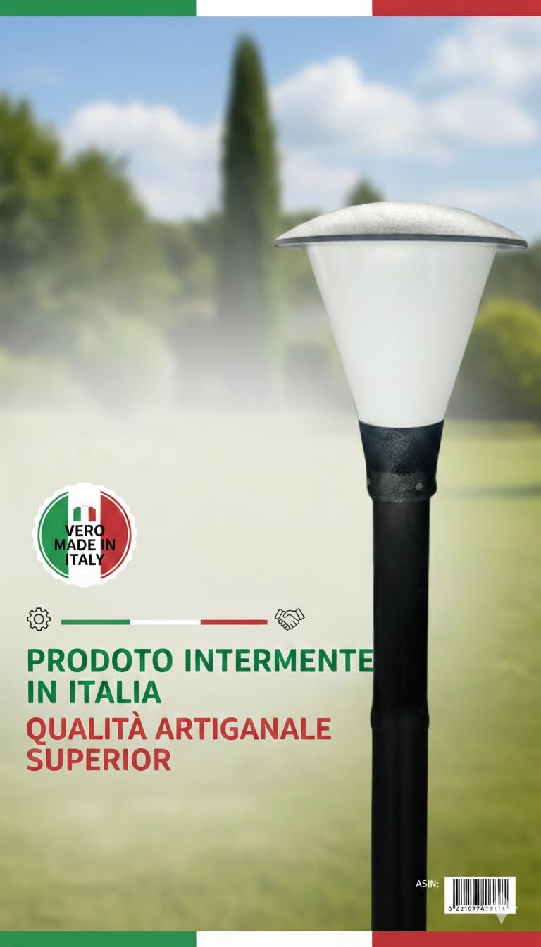 Lampione Testa Palo Ø 60mm Made in Italy, Attacco E27 IP65, Anti-Corrosione Ideale per Zone di Mare, Lanterna da Giardino in Policarbonato, Bianco/Trasparente (Lampadina Esclusa)