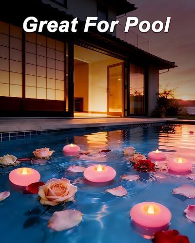 Image of Homemory 12 Pack 3 inch Flameless Led Floating Candles, 200 Hour Pink Battery Operate Waterproof Tealights for Cylinder Vases, Centerpieces at Wedding Decor, Party, Pool