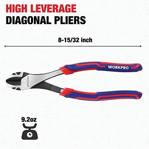WORKPRO 8 Inch High Leverage Diagonal Pliers, Wire Cutters Heavy Duty in CRV Steel, Diagonal Cutters for Cutting Wires - Image 2