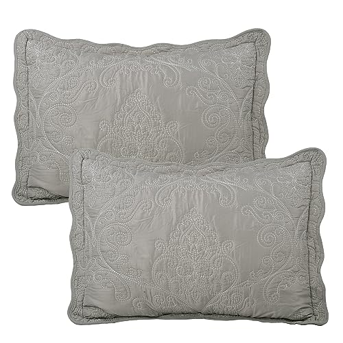 Home Soft Things Damask 4 Piece Bedspread Set, Scalloped Edge Reversible Quilt Coverlet Comforter Prewashed Bedding Set, Matelasse Embossed Floral Solid Pattern,Ash Gray Oversize Queen(110" x 120")