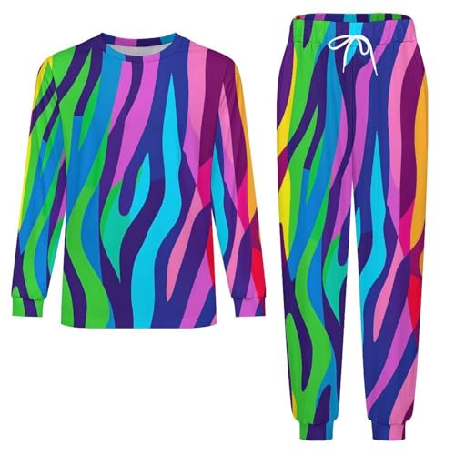 Colorful Zebra Print Mens Pajamas Set Long Sleeve Sleepwear Pjs Set Shirts And Bottoms Sleep Sets Loungwear4