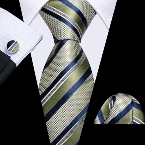 Image of Barry.Wang Mens Tie Set Plaid Check Neckties Formal Business Wedding Luxury Pocket Square Cufflinks