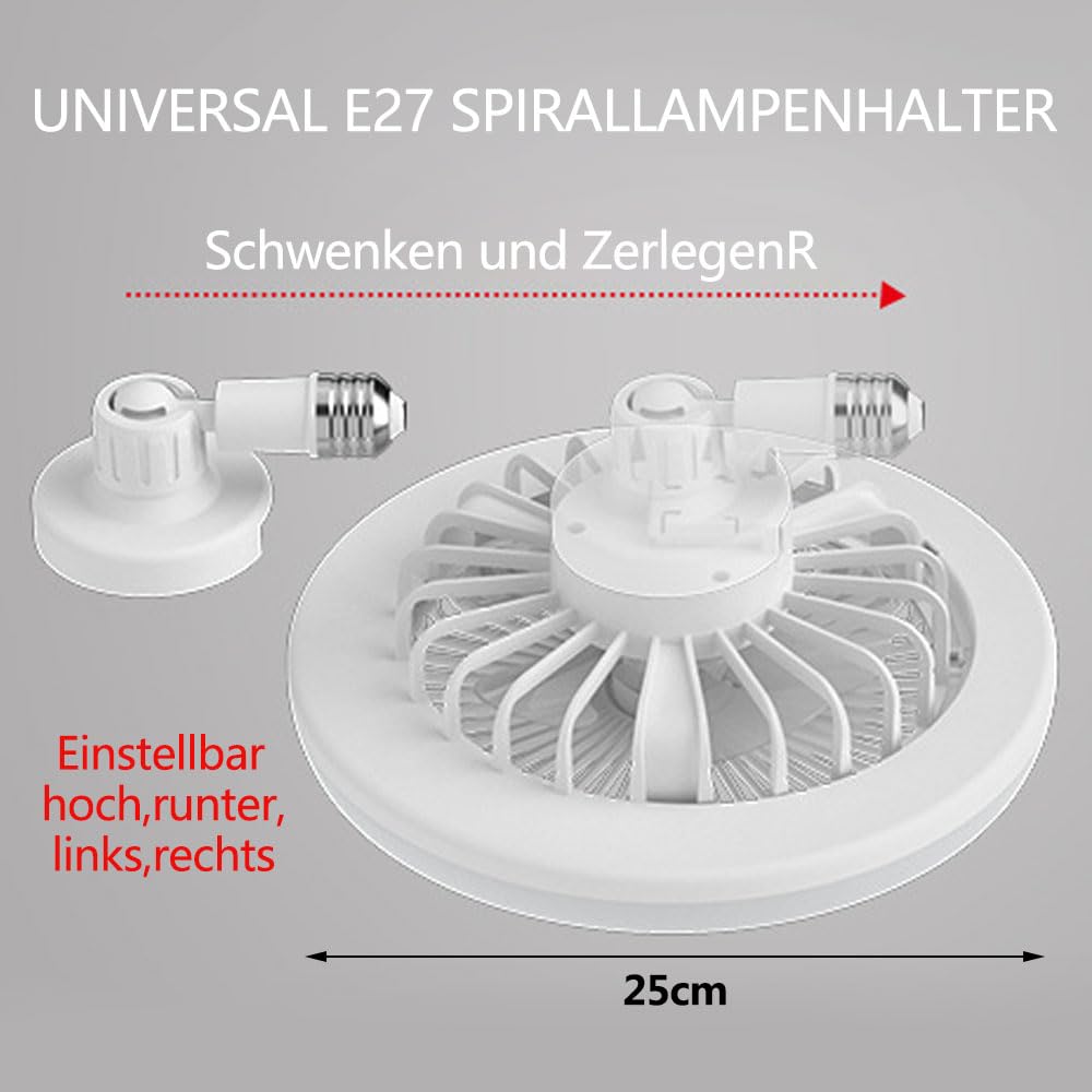 Anyingkai Bombilla Ventilador,Lampara Ventilador Techo,E27 Ventilador de Techo con Luz,Ventilador Lampara Techo,Ventiladores de Techo con Luz (Amarillo, 25cm)