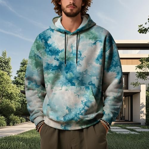 Tie Dye Hoodies for Men Fall Casual Baggy Pullover Drawstring Sweatshirts Long Sleeve Workout Hoodies with Pockets2