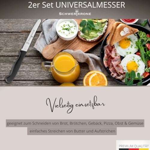 Foto von Schwertkrone® Frühstücksmesser [ROSTFREIER EDELSTAHL] - Brötchenmesser Messer - Brotzeitmesser Jausenmesser Tafelmesser - Schneidemesser Wellenschliffmesser - Vespermesser Sägemesser (2er Set)