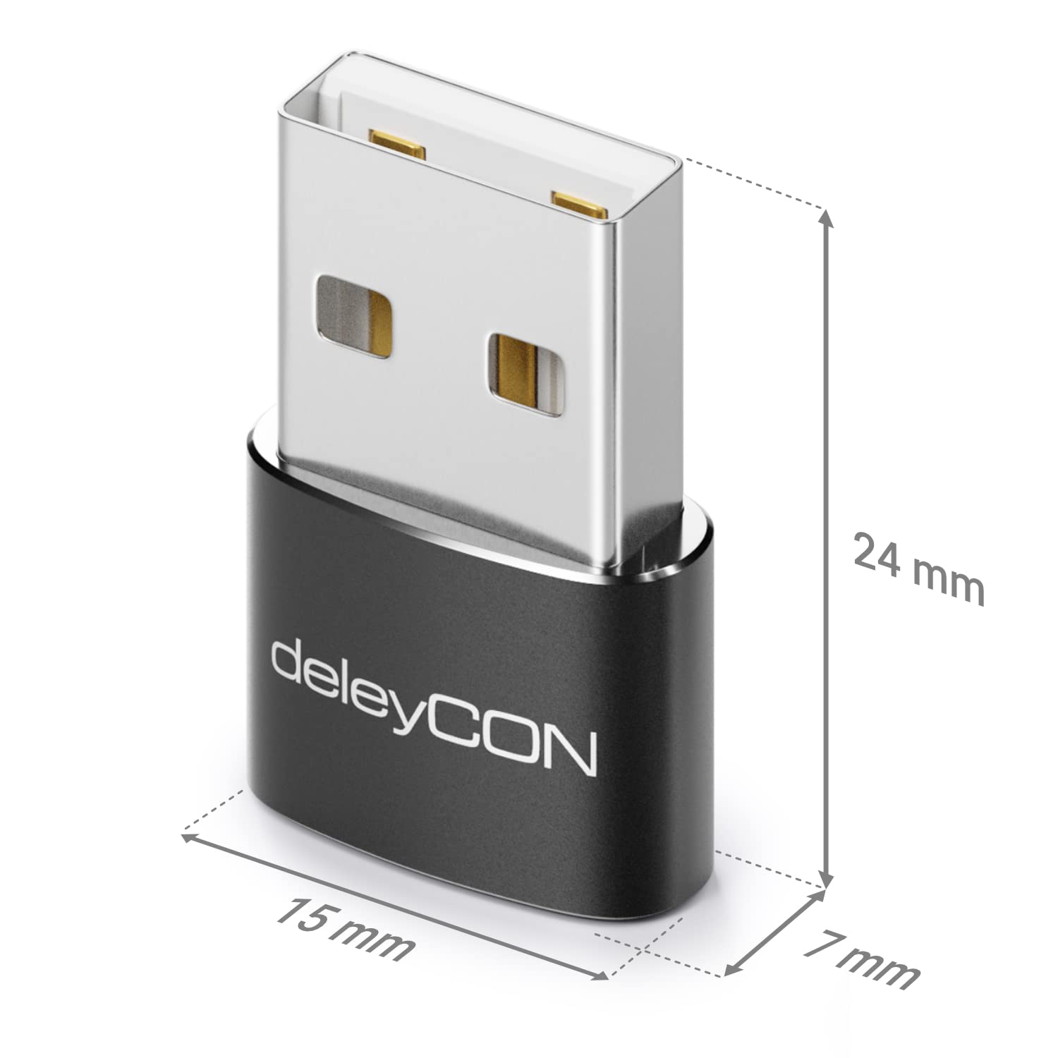 deleyCON Adattatore USB C (2 Pezzi) Presa C a Spina A - per Cavo di Ricarica Cavo Dati Caricabatterie - per iPhone 17 16 15, iPad, Airpods, Watch, Galaxy S25/S24/S23, PC, Tablet, Notebook - Nero